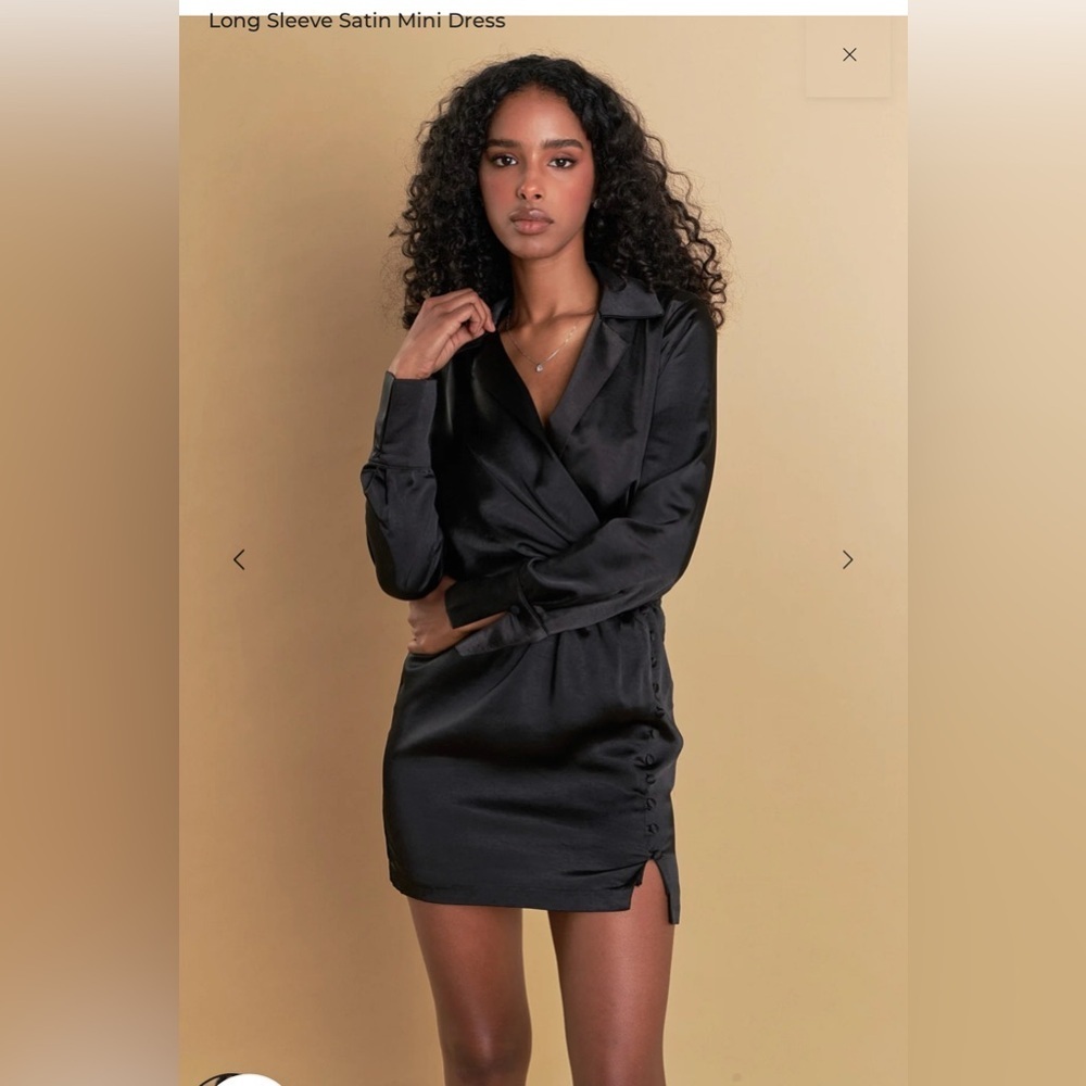Endless Rose Black Satin Long Sleeve Dress size S